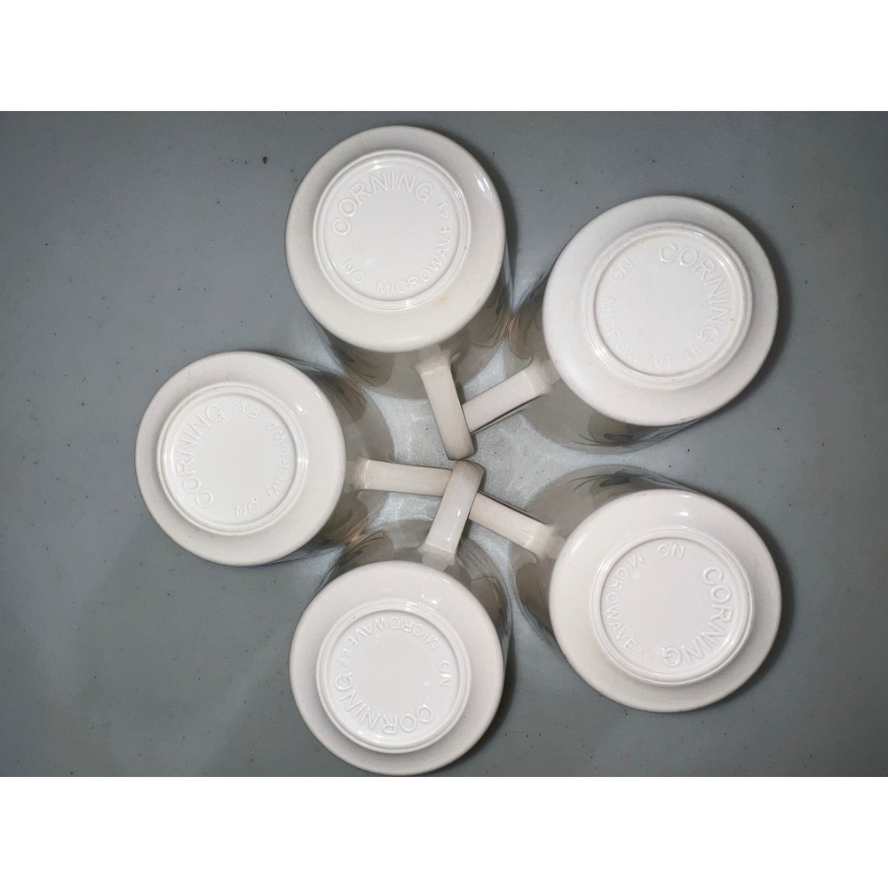 Vintage Corning Blue Iris Coffee Mugs Set of 5 Floral Tea Cups Creamy White - Picture 8 of 8